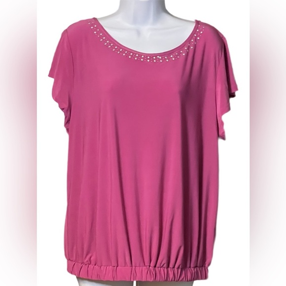Notation Pink Women's Top with Embellished Neckline - Picture 1 of 3